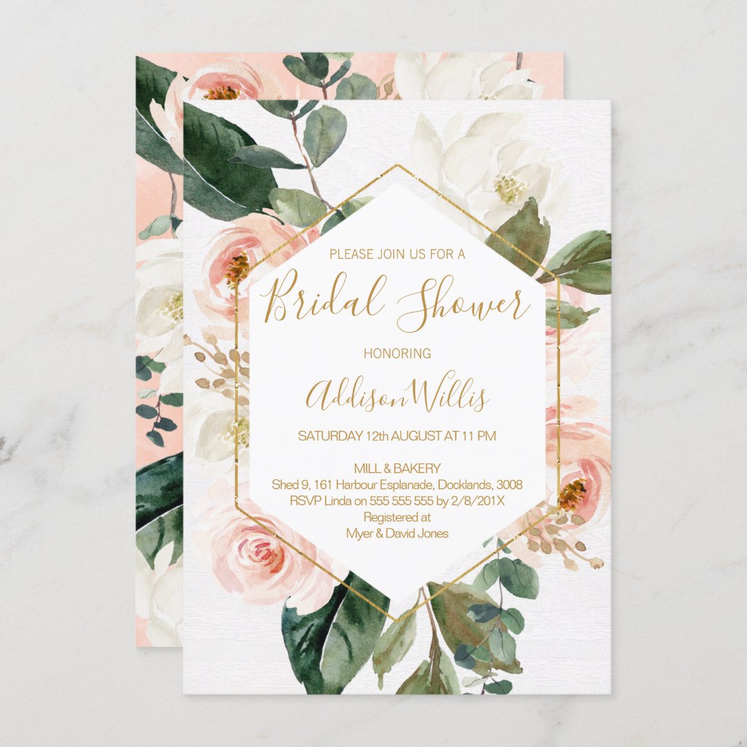 Floral Geometric Bridal Shower Invitation Zazzle 1923