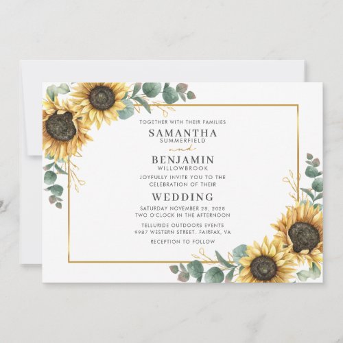 Floral Geometric Eucalyptus Sunflower Wedding Invitation