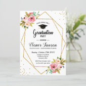 Floral Geometric Gold Glitter Graduation Party Invitation (Standing Front)