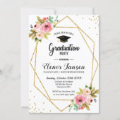 Floral Geometric Gold Glitter Graduation Party Invitation (Front)
