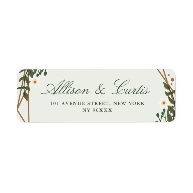 floral geometric green address label (Front)