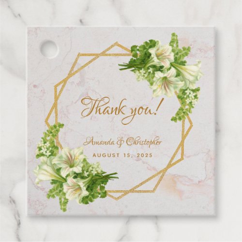 Floral Geometric Marble Gold and Lilies Wedding Favor Tags