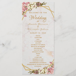Floral Geometric Marble Gold and Orchids Wedding Program