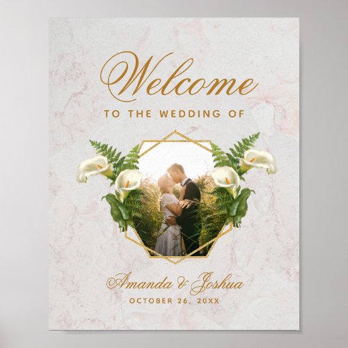 Floral Geometric Photo Calla Lilies Wedding Sign