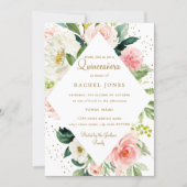 Floral Geometric Pink Blush Gold Quinceanera Invitation (Front)
