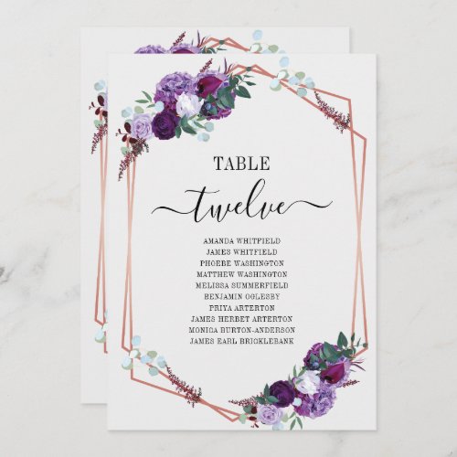 Floral Geometric Purple Bloom Wedding Seating Card