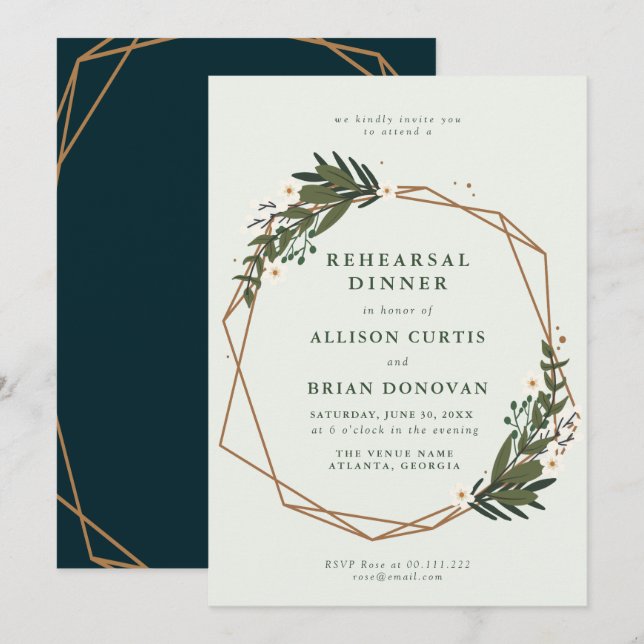 floral geometric rehearsal dinner invitation (Front/Back)