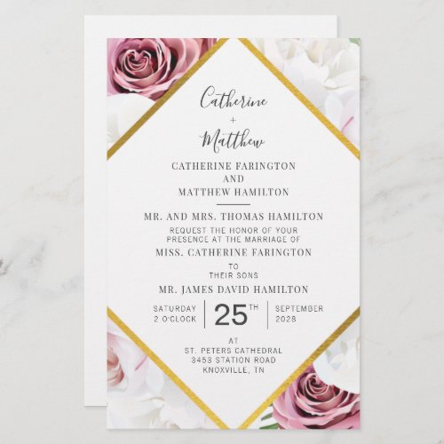 Floral Geometric Script Wedding Invitation Card