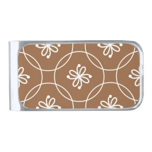 Floral geometric: vintage art pattern. silver finish money clip