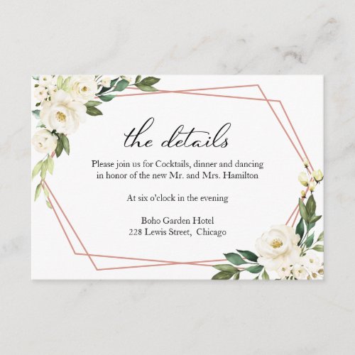 Floral Geometric Wedding Details Enclosure Card