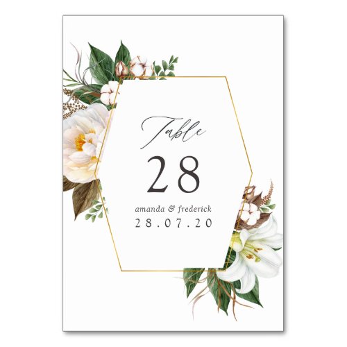 Floral Geometric Wedding Table Number