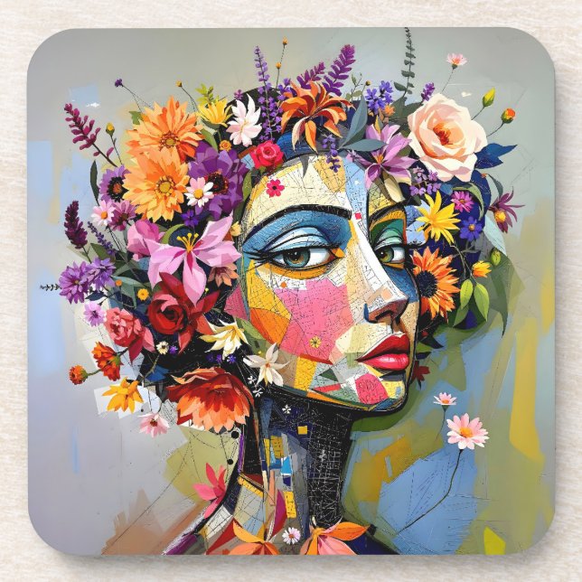 "Floral Geometry" – A Botanical Portrait Beverage Coaster (Front)