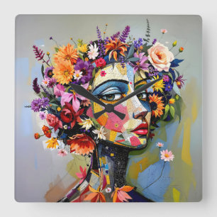 "Floral Geometry" – A Botanical Portrait Square Wall Clock