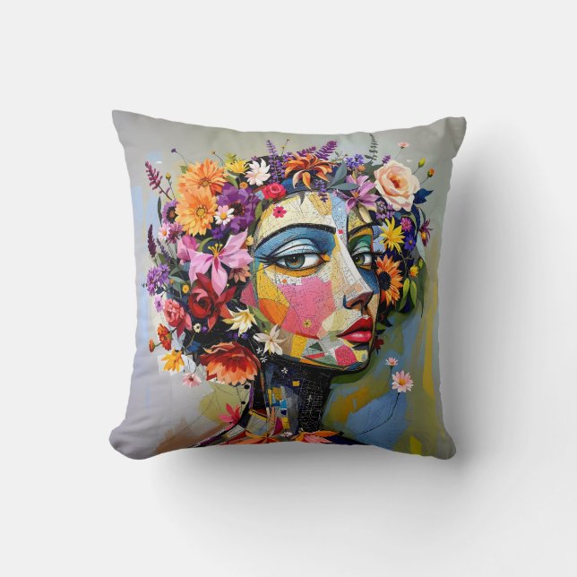 "Floral Geometry" – A Botanical Portrait Throw Pillow (Front)