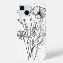 Floral Geometry: Minimalist Wildflower Design iPhone 15 Plus Case
