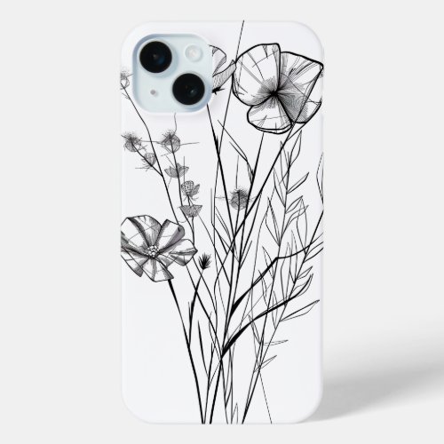 Floral Geometry Minimalist Wildflower Design iPhone 15 Plus Case