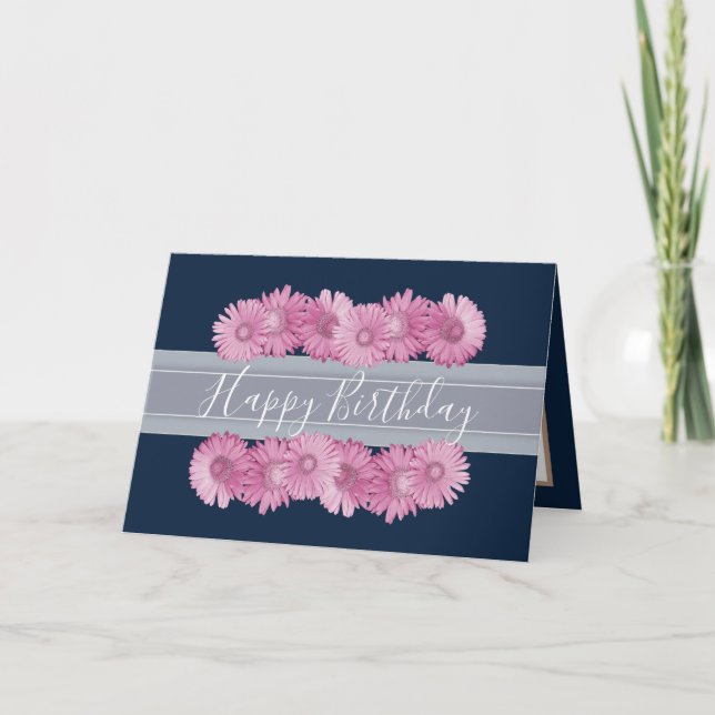 Floral Gerbera Daisies Flower Pink Girl Birthday Card (Front)