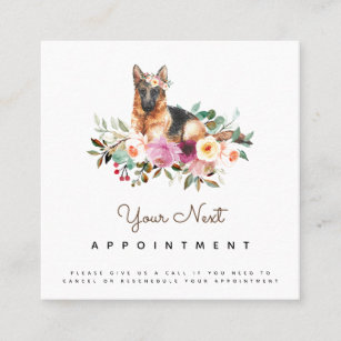 Floral German Shepherd Salon Appointment Reminder Square Business Card