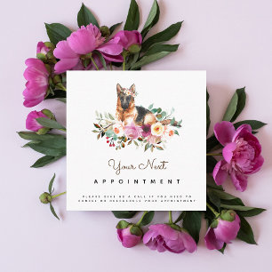 Floral German Shepherd Salon Appointment Reminder Square Business Card