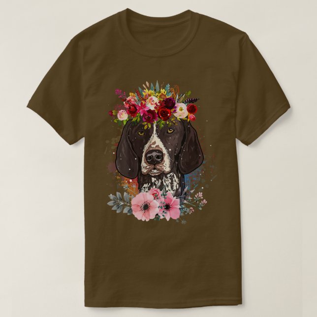 Floral German Shorthaired Pointer Dog  Floral Love T-Shirt (Design Front)