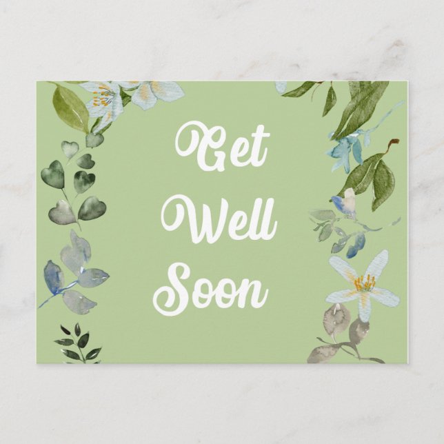 Floral Get Well Soon Greetings Announcement Postcard (Front)