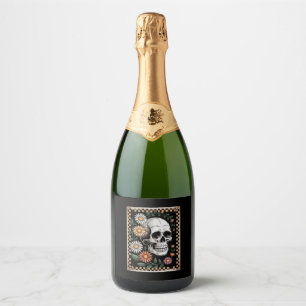 Floral Ghost Fall Boho Halloween 2 Sparkling Wine Label