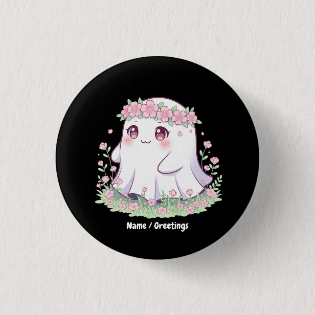 Floral Ghost Halloween Costume for Girls Women   Button (Front)