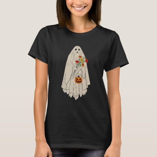 Floral Ghost Halloween Pumpkin Costume Funny Hallo T_Shirt