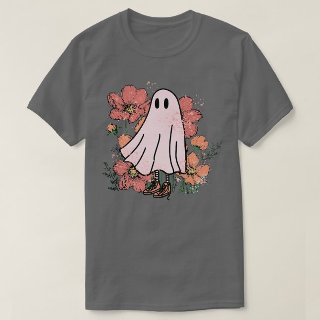 Floral Ghost Halloween Spooky Season Ghost Flower  T-Shirt (Design Front)