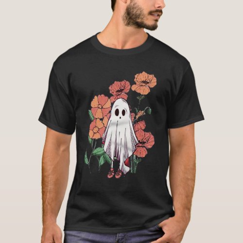 Floral Ghost Halloween Vintage Floral Ghost Cute H T_Shirt