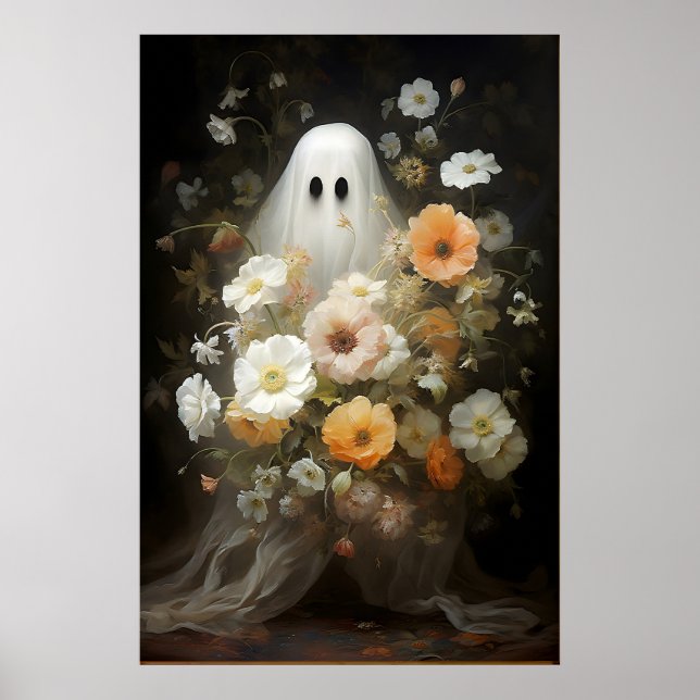 Floral Ghost Portrait Print, Spooky Gothic Poster (Front)