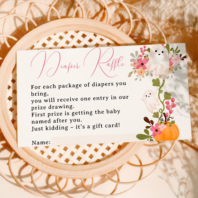 Floral ghost pumpkin diaper raffle baby shower enclosure card (Floral ghost pumpkin diaper raffle baby shower enclosure card)