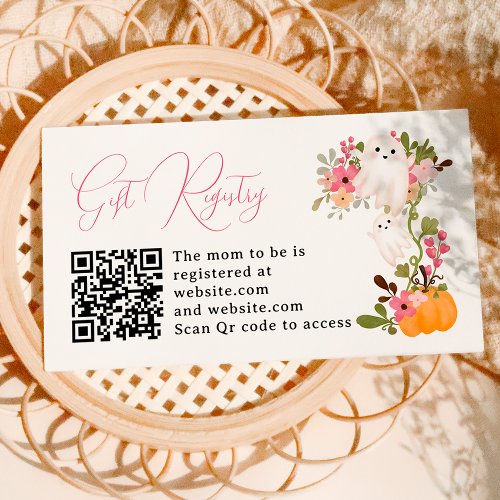 Floral ghost pumpkin registry baby shower enclosure card