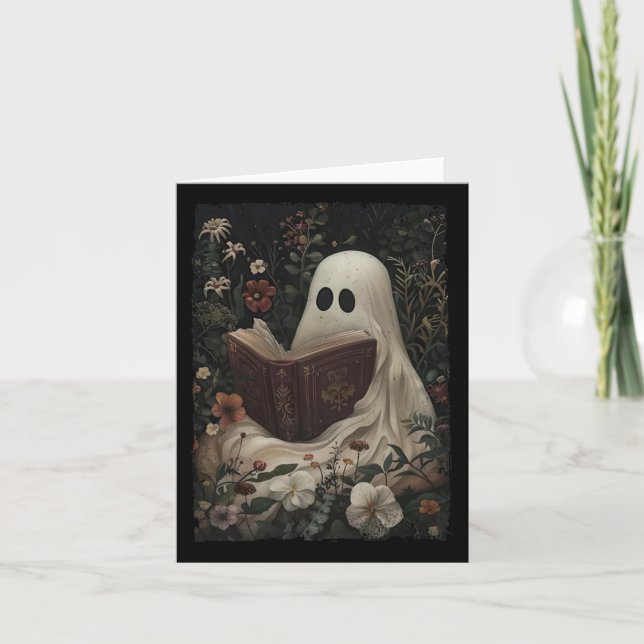 Floral Ghost Reading Book Halloween Costume Gothic Card (Front)