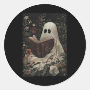 Floral Ghost Reading Book Halloween Costume Gothic Classic Round Sticker