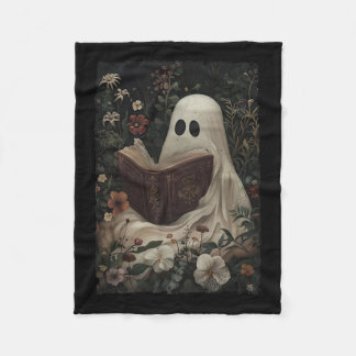 Floral Ghost Reading Book Halloween Costume Gothic Fleece Blanket