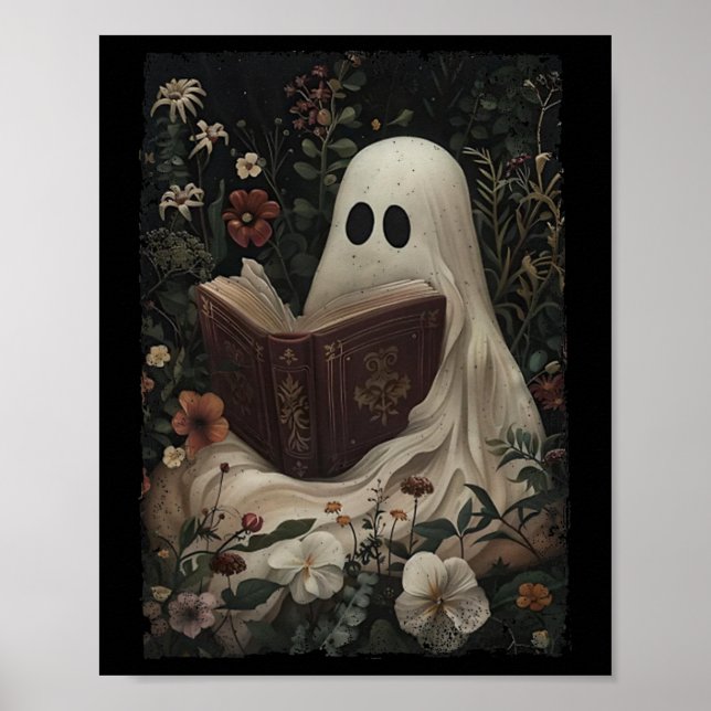 Floral Ghost Reading Book Halloween Costume Gothic Poster (Front)