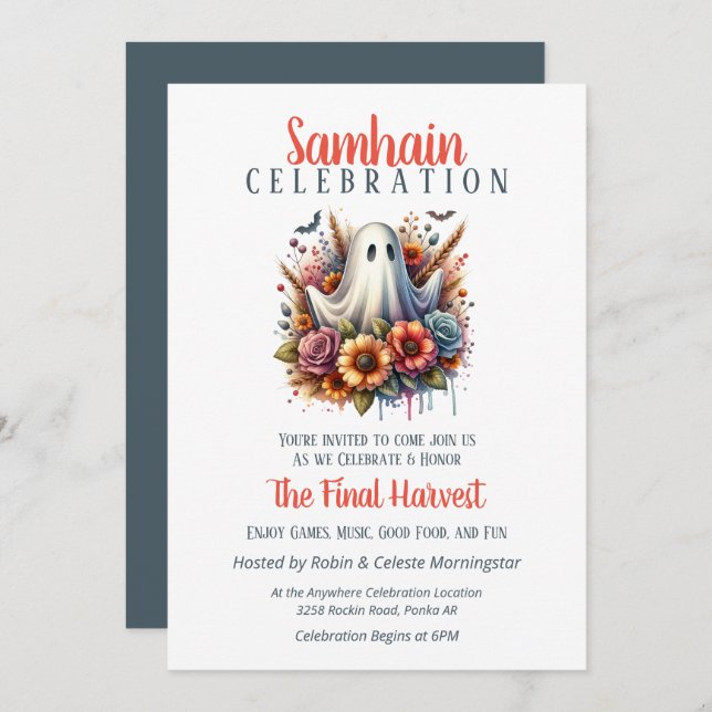 Floral Ghost Samhain Harvest Halloween Party Invitation (Front/Back)