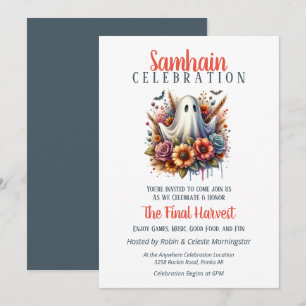 Floral Ghost Samhain Harvest Halloween Party Invitation