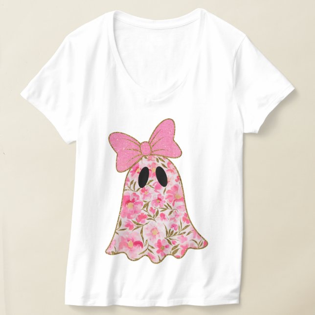 Floral Ghost T-Shirt – Cute Pink & Gold Glitter  (Laydown)