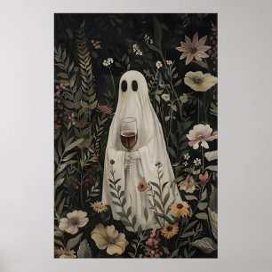 Floral Ghost Wine Print, Dark Academia Halloween Poster