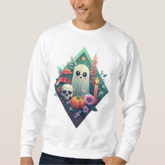 Floral Ghost with Skull pumpkin and candle Sweatshirt
