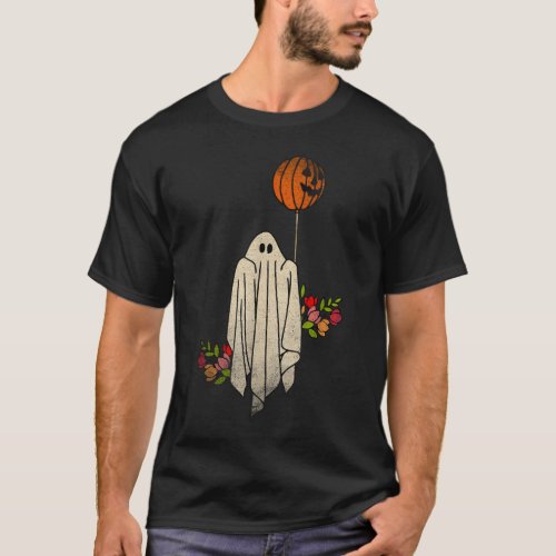 Floral Ghosts Groovy Halloween Costume Vintage  T_Shirt