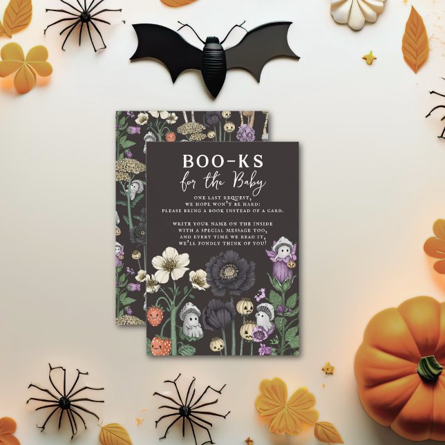 Floral Ghosts Halloween Baby Shower Book Request Enclosure Card (Cottagecore Halloween baby shower books instead of cards enclosure cards.)