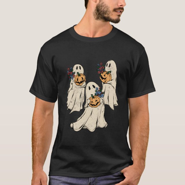 Floral Ghosts Halloween Spooky Season T-Shirt (Front)
