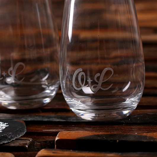 Floral Gift Box, Coasters & Stemless Wine Glasses (Front)