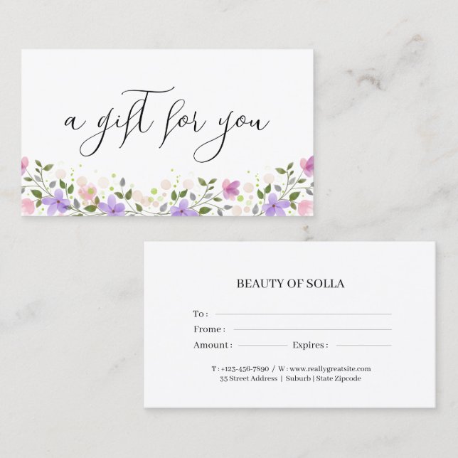 Floral Gift Certificate Card for Small Businesses (Front/Back)