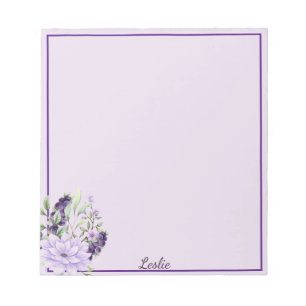Floral Gift Notepad with Custom Name Pretty Purple