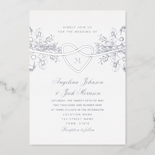 Floral Gilded Silver Wedding Foil Invitation