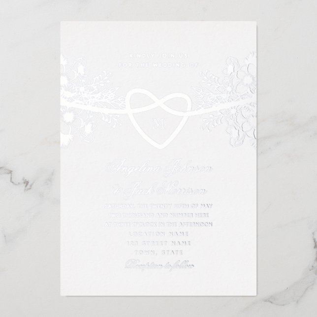 Floral Gilded Silver Wedding Foil Invitation (Front)